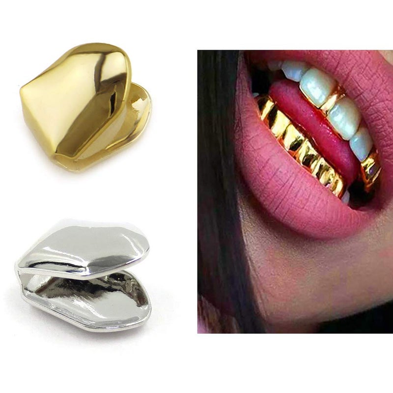 Comidox 3Pcs Gold Plated Hip Hop Single Teeth Grillz Caps Top Bottom Dental Grill - Image 4